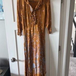 Free People Mustard Floral Long Sleeve Dress